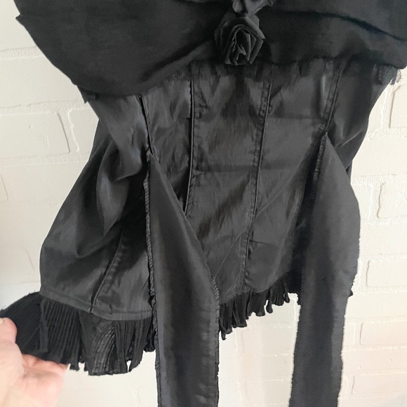 Vintage Y2K Babydoll Bustier Tank top Rosette Tie back Satin Polyamid Black 12 - Picture 11 of 14